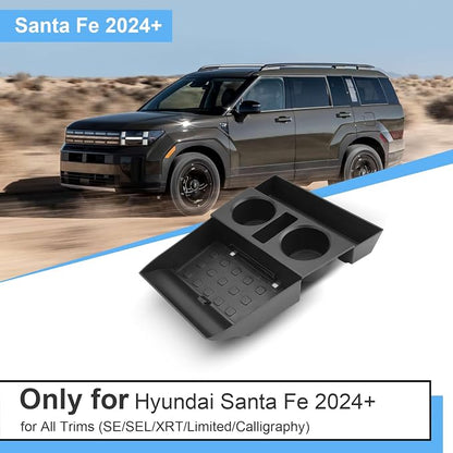 2024 2025 2026 Santa Fe Center Console Organizer (Lower) for Hyundai Santa Fe (SE/SEL/XRT/Limited/Calligraphy), Durable ABS Plastic&Anti-Slip Rubber Cup Holder Insert 2025 Santa Fe Accessories