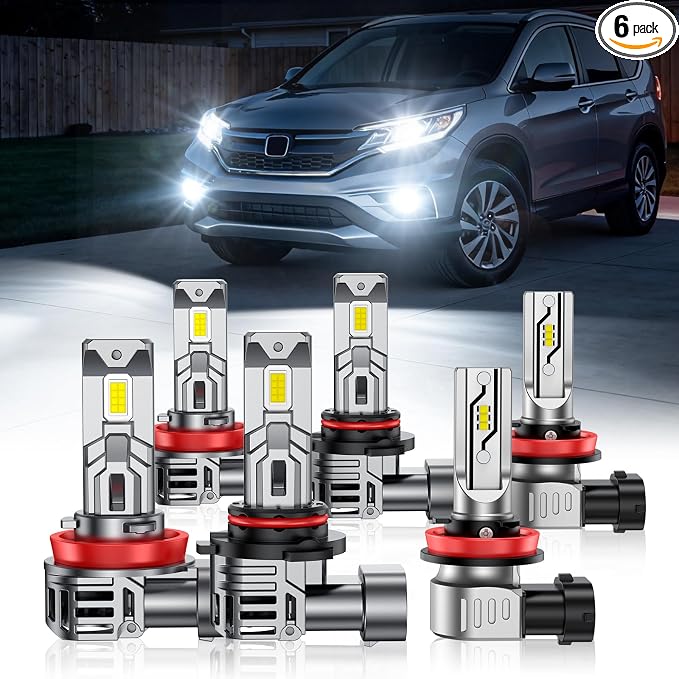 Fit For Honda CRV 2015 2016 2017 2018 2019 2020 2021 Light Bulbs, 9005/HB3 + H11/H9/H8 + H11 Fog Lights 6500K Cool White Combo Kit, Plug-N-Play, 92000LM 800% Brighter, -40°F Instant Start, Pack of 6
