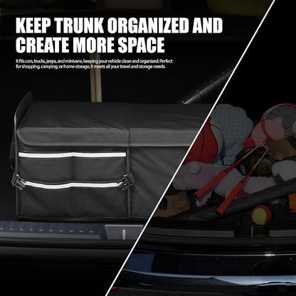 LIBZAKI Car Trunk Storage Organizer, Multi Compartment Collapsible Trunk Storage Box for Car Truck SUV-Black