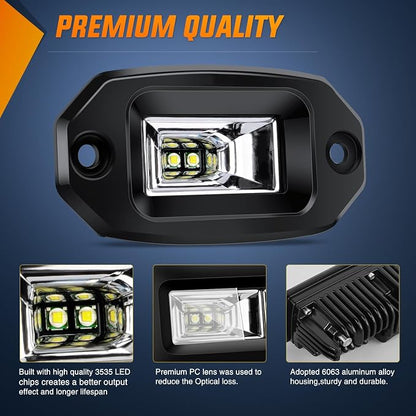 Nilight 2 PCS 20W Flush Mount LED Pods Flood Beam Work Light Offroad Fog Reverse Backup Driving Lights for Bumper Truck ATV UTV SUV Boat