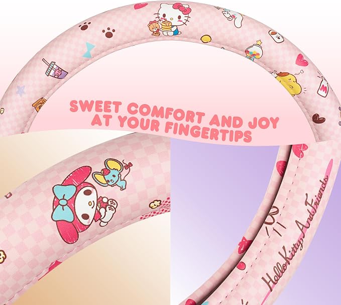 Hello Kitty and Friends Steering Wheel Cover, Universal Fit Cute Accessories for Women, Stylish Decor Gift Hello Accessories - Fits Standard Wheels 14.5"-15"