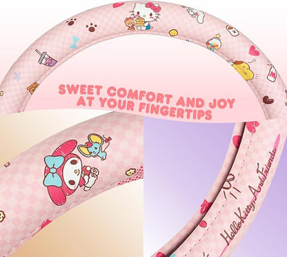 Hello Kitty and Friends Steering Wheel Cover, Universal Fit Cute Accessories for Women, Stylish Decor Gift Hello Accessories - Fits Standard Wheels 14.5"-15"