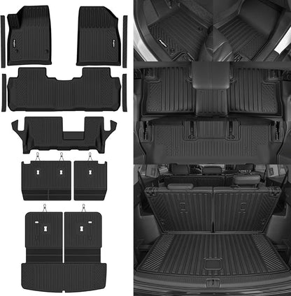 Floor Mats for 2017-2023 GMC Acadia 7 Seats with 2nd Row Bench Seat, Trunk Mat and Backrest Mat & Door Sill Guard All Weather TPE Protector for GMC Acadia Accessories