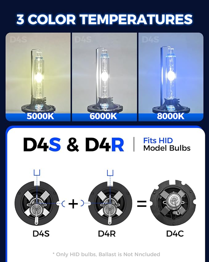 Marsauto D4S HID Bulbs, 66440 42402 42402WX (‎42402C1) for HID Assembly, 6000K Cold White 35W Bulb, Plug and Play, Pack of 2