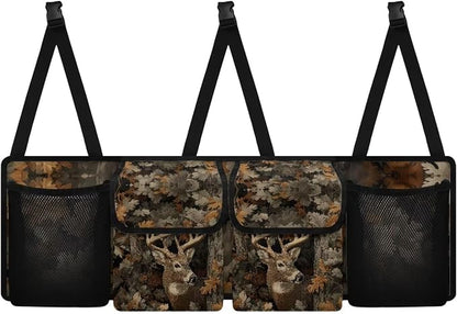 Deer Hanging Car Organizer Waterproof Collapsible Cars Storage Bag with 4 Pockets Space Saving Camo Forest Car Trunk Storage Organizer with Lid for Cars,SUV,Sedan