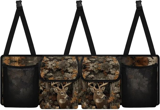 Deer Hanging Car Organizer Waterproof Collapsible Cars Storage Bag with 4 Pockets Space Saving Camo Forest Car Trunk Storage Organizer with Lid for Cars,SUV,Sedan