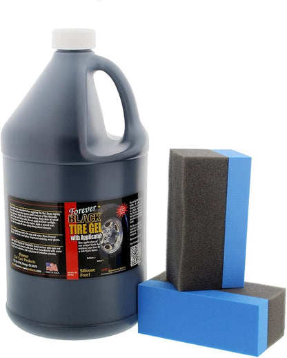 Forever BLACK Tire Gel Gallon with Dispensing Pump and 2 Foam Applicators