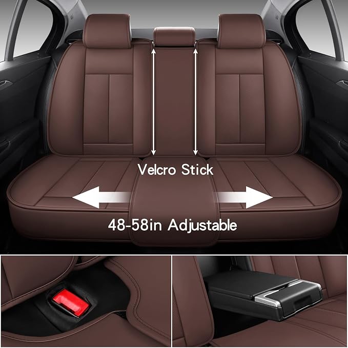 MINGBRON Car Seat Covers Full Set, Car Seat Cover Lumbar Support, Car Seat Protector Waterproof, Nappa Leather Car Seat Cushion, Front Seats and Back Fit for Most Cars Brown