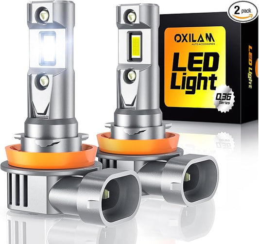 OXILAM H11 LED Bulb H8 H9, 40000LM 60W, 900% Ultra-Bright 6500K White Fog bulb, 5 Min Quick Install, 10 Years Lifespan, No Flicker, 99% Compatibility, Plug and Play, Pack of 2