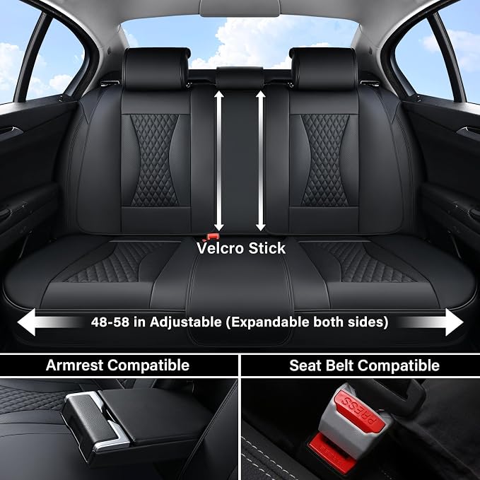 Coverado Waterproof Nappa Leather Car Seat Covers, Automotive Seat Covers Fullset, 5 Seat Car Seat Cushion & Car Seat Protector, Black Front and Rear Covers Universal Fit for Most Cars, SUVs, Trucks