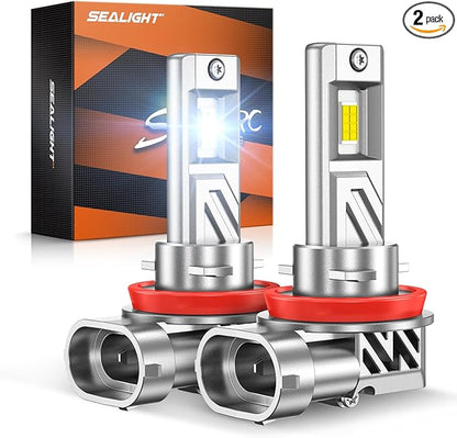 SEALIGHT H11/H9/H8 Light Bulb, 800% Brighter than Origin, 6500K Output Canbus Ready, 44,000LM Powersports IP68 80000Hrs Lifespan, 1：1 Size Installation, Pack of 2