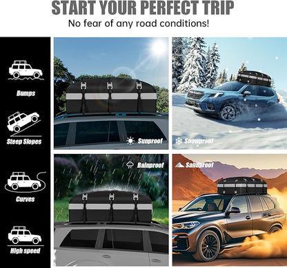 Car Rooftop Cargo Carrier Bag, 30 Cubic Feet Waterproof Soft-Shell Car Roof Bag for All Vehicle with/Without Rack, Include Anti-Slip Mat, Reinforced Straps, Door Hooks Luggage Lock (Grey)