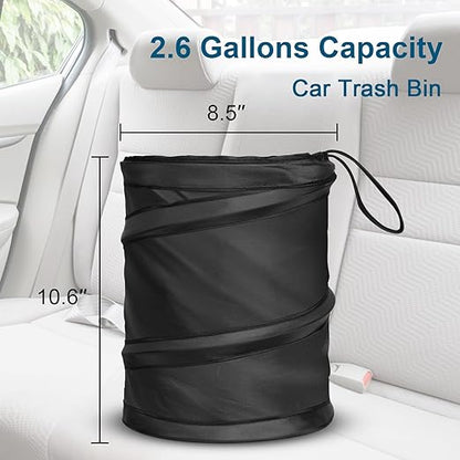 Car Trash Can, 2 Packs 2.6 Gallons Collapsible Car Garbage Can | Pop-Up Trash Can for Car Front Back Seat, Portable Car Trash Bag Hanging for Vehicle SUV Rv Truck Accessories Interior, Black