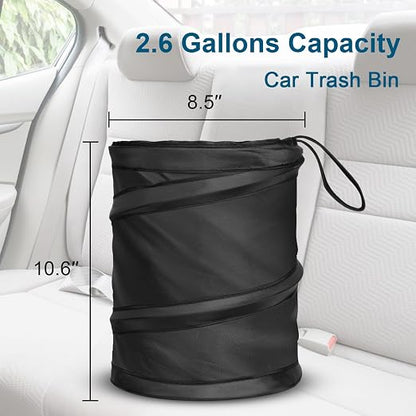 Car Trash Can, 2.6 Gallons Car Garbage Can, Collapsible Trash Bin | Pop-Up Trash Can for Car Front Back Seat, Portable Car Trash Bag Hanging for Vehicle SUV Rv Truck Accessories Interior, Black