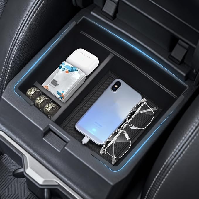 Center Console Organizer Tray fits 2024-2026 Toyota Tacoma Accessories, ABS Plastic & Anti-Slip Rubber Storage Box with Charging Hole for Tacoma Interior Accessories