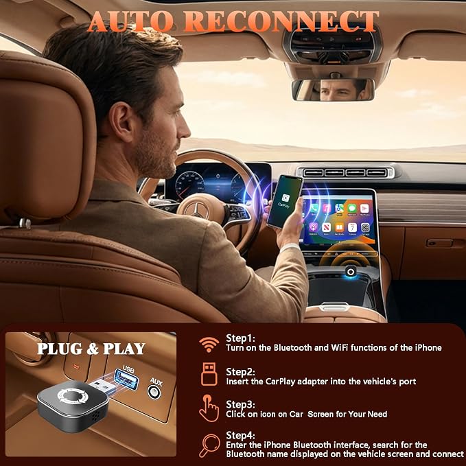 4 in 1 Wireless CarPlay Adapter with Screen Mirroring – Supports Apple CarPlay & Android Auto & AirPlay & MirrorLink, 2026 Upgraded screen mirroring dongle for car, USB-A/USB-C Connection, Plug & Play