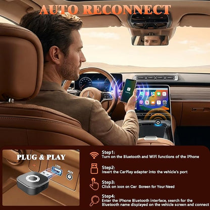 4 in 1 Wireless CarPlay Adapter with Screen Mirroring – Supports Apple CarPlay & Android Auto & AirPlay & MirrorLink, 2026 Upgraded screen mirroring dongle for car, USB-A/USB-C Connection, Plug & Play