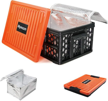 Mymazn Trunk Crate Organizer with Cooler for Car | Collapsible, Plastic Trunk Lid Organizer Box, For Travel, Groceries, Sports, Home, Tailgating, Removable Insulated Cooler Set