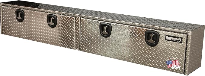 Buyers Products 1701568 Silver Aluminum Diamond Tread Topsider Truck Tool Box, 96x18x16 Inch, Made in USA, Professional Grade, Heavy Duty, Corrosion Resistant, Dual Drop Doors, Compression Latch