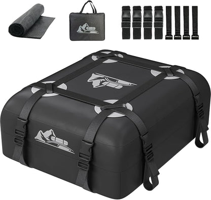 Car Rooftop Cargo Carrier Bag 15 Cubic Feet, 100% Waterproof Heavy Duty Car Roof Bag for All Vehicle with/Without Racks - Anti-Slip Mat, 4 Door Hooks, Storage Bags, 4PCS 3.8CM Straps(Gray)