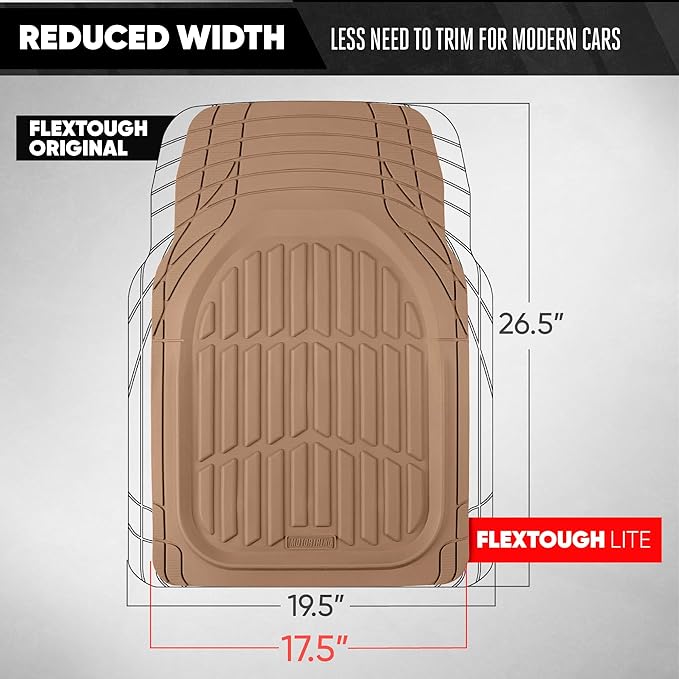Motor Trend FlexTough LITE Rubber Car Mats Full Set - All Weather Floor Mats for Trucks, Cars & SUVs - Automotive Waterproof Beige Car Floor Mats for Cars Interior Accessories Universal Trim-to-Fit
