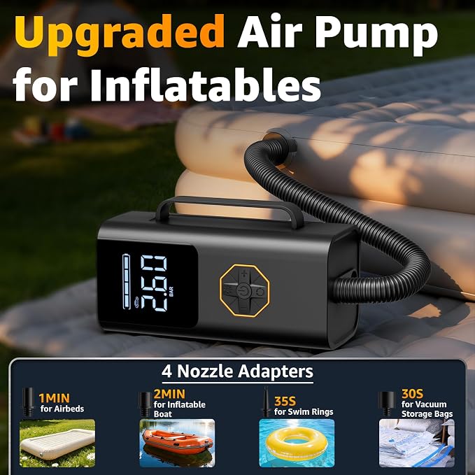Lehwey Portable Jump Starter with Air Compressor - 12V Car Battery Jumper Starter Box 5500A (All Gas/12L Diesel) 9-in-1 with Air Blower, 150PSI Tire Inflator, 3-Mode Emergency Flashlight, LCD Display