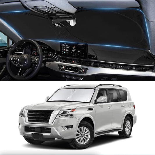 Custom Fit Armada Windshield Sunshade for 2017-2024 2025 Nissan Armada Accessories Front Window Car Shades Shield Cover for Windshield 210T Silver Coating Sun Visor Protector Reflector Blocks UV