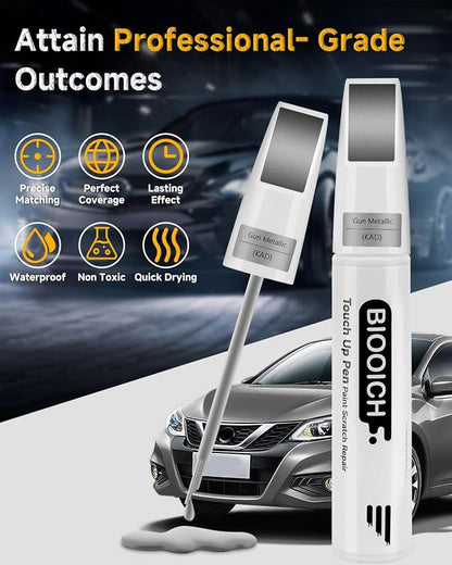 Touch Up Paint Pen Exact Color Match Car Chip and Scratch Repair (for Nissan, Gun Metallic(KAD))