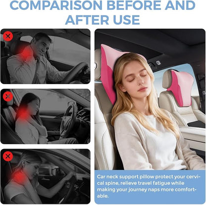 BABUR Car Neck Pillow for Driving Seat, Memory Foam Car Headrest Pillow, Ergonomic Neck Support, Breathable Removable Cover, Adjustable Strap, Pain Relief for Long Drives, Universal Fit | Pink
