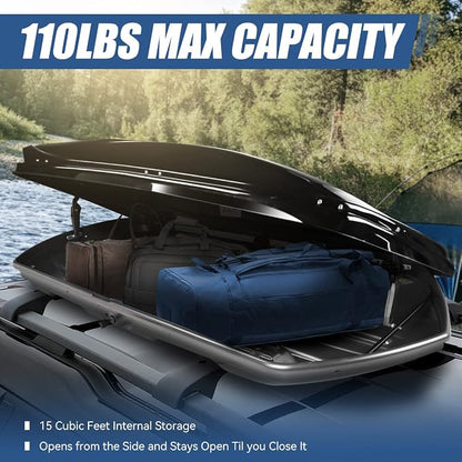 Auto Dynasty Hard Shell Roof Top Mount Car Storage Travel Luggage Box Cargo Carrier with Security Keys, 80 (L) x 30 (W) x 13 (H) Inches, Capacity 110 Pounds, 15 Cubic Feet (Tool-Free Install), Glossy