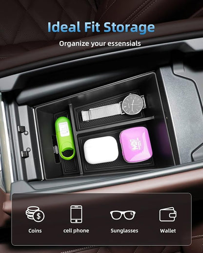 Center Console Organizer for 2020-2026 BMW X5/X6/X7, Armrest Storage Box with Removable Rubber Mat, 2020 2021 2022 2023 2024 2025 2026 BMW X5/X6/X7 Interior Accessories(Black)