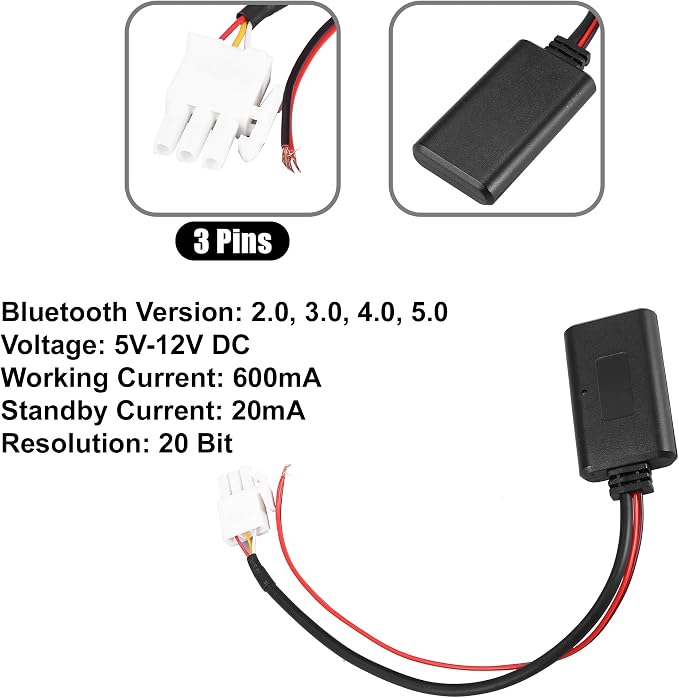 X AUTOHAUX Bluetooth Wireless Adapter Audio Radio Stereo Music Aux Cable Adapter 3 Pin for Honda GL1800 Goldwing