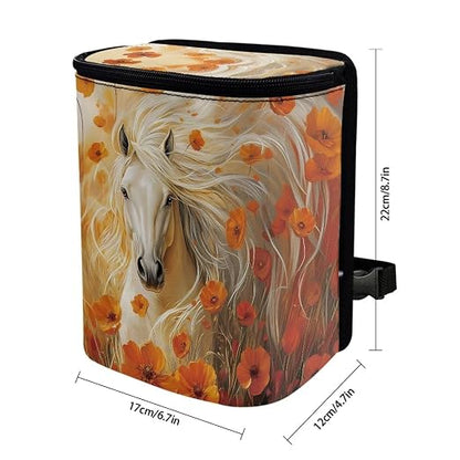 Talayituse Horse Floral Print Car Trash Can with Lid, Leak Proof Auto Trash Bag Hanging Vehicle Garbage Can Multipurpose Storage Container for Back Seat Road Trip