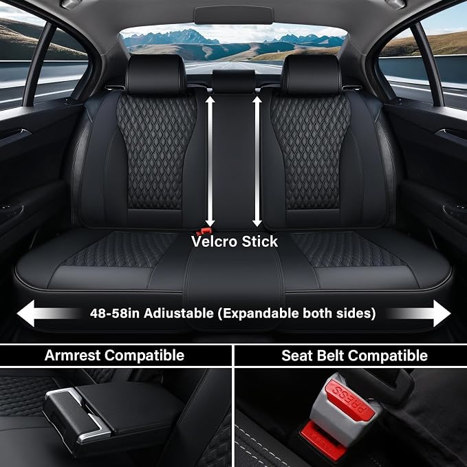Coverado Car Seat Covers Full Set, 5 Seats Luxury Nappa Leather Seat Covers for Cars, Car Seat Cover Waterproof, Front and Back Car Seat Protector, Black Car Seat Covers Universal Fit for Most Cars