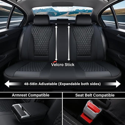 Coverado Car Seat Covers Full Set, 5 Seats Luxury Nappa Leather Seat Covers for Cars, Car Seat Cover Waterproof, Front and Back Car Seat Protector, Black Car Seat Covers Universal Fit for Most Cars