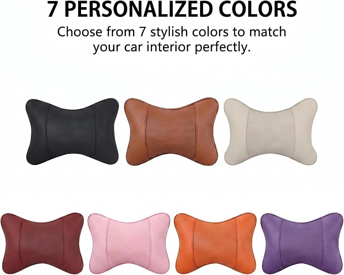 Car Pillow for Car Neck Pillow for Driving Seat Leather Neck Support Soft Cushion Support Head-Rests for Vehicle Sleeping with Elastic Adjustment Strap 2PCS (Neck, Black)