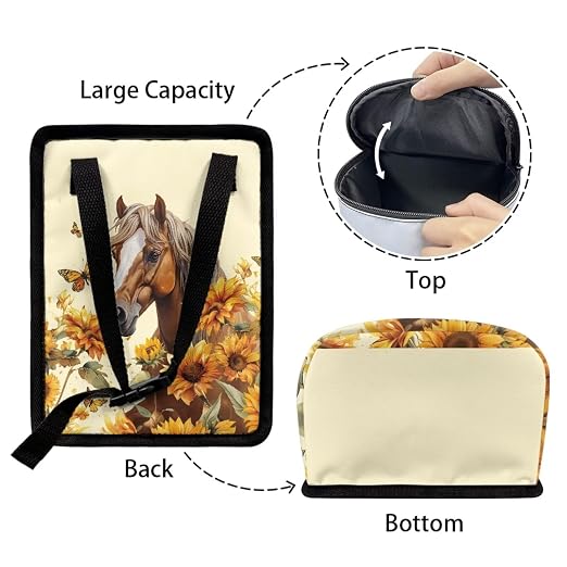 Talayituse Horse Sunflower Butterfly Print Car Trash Can with Lid, Leak Proof Auto Trash Bag Hanging Vehicle Garbage Can Multipurpose Storage Container for Back Seat Road Trip