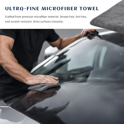Sun Walker Car Drying Towel Set, 24"×36" Ultra Absorbent 1200 GSM Auto Cleaning Cloth with Wash Mitt & Glass Towel, Scratch-Free Streak-Free Microfiber Drying Towels for Car Truck SUV