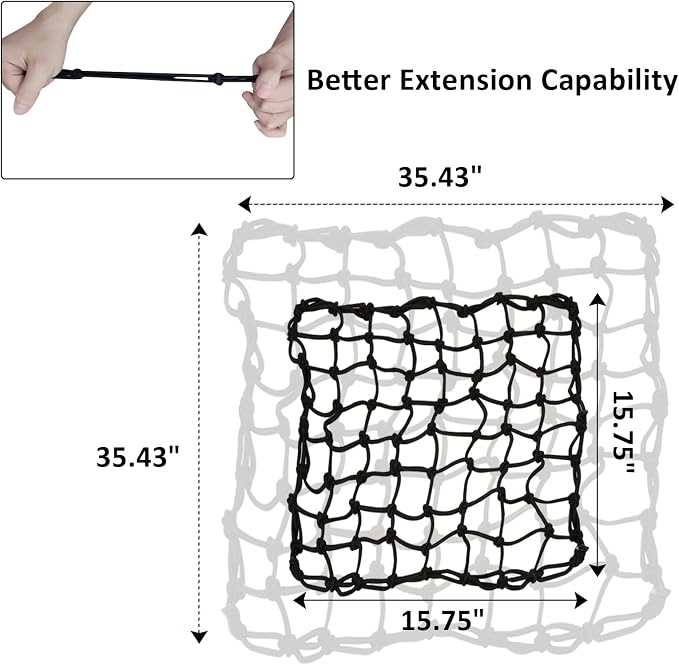 2 Pack Motorcycle Cargo Net, Heavy Duty Bungee Net for Helmet, Small Elastic Mesh, Luggage Cargo Nets with Adjustable Hooks, Elastic Cargo Mesh for Motorbike, ATV