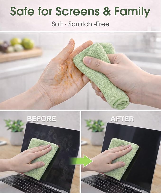 Microfiber Cleaning Cloth Roll - 100 Pack Tear Away Microfiber Paper Towels, Reusable, Washable, Scratch-Free, Kitchen Towels for Car, Home, Kitchen, Glass, Dishes(Bean Green)