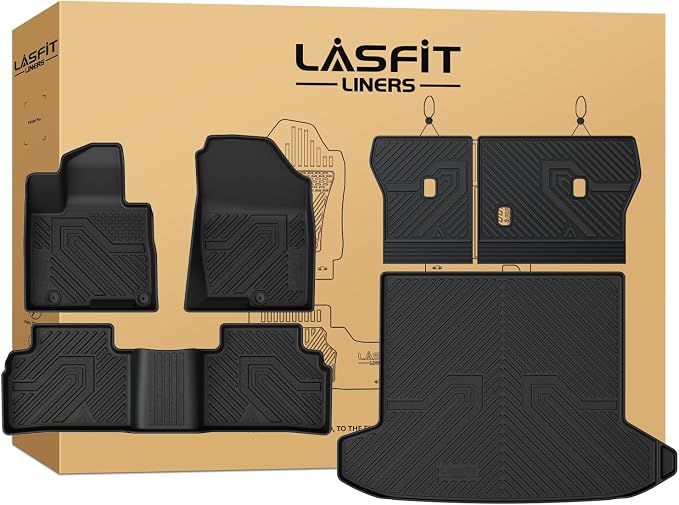 LASFIT Floor Mats & Backrest Mats & Cargo Mat for Hyundai Tucson Gas 2026 2025 2024 2023 2022 (Not Fit Hybrid/PHEV), All Weather TPE Custom Fit Floor Liners with Car Trunk Mat Accessories, Black