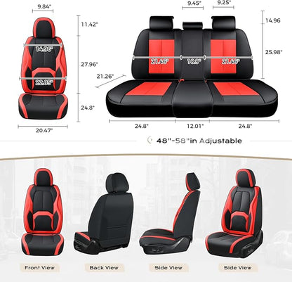 Coverado Seat Covers, Car Seat Covers Front Seats, 2 Pack Black and Red Leather Seat Covers, Waterproof Car Seat Protector with Lumbar Support, Front Seat Covers Universal Fit for Most Cars