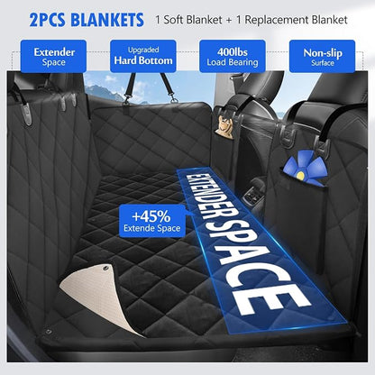 Back Seat Extender for Dogs-Large Space, Hard Bottom Dog Car Seat Cover for Back Seat with Blankets, Sturdy Backseat Extender for Dogs, Waterproof Dog Hammock for Car, SUV, Truck