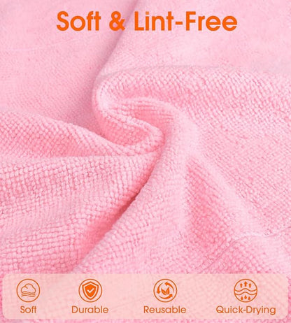Microfiber Cleaning Cloth Roll - 100 Pack Tear Away Microfiber Paper Towels, Reusable, Washable, Scratch-Free, Kitchen Towels for Car, Home, Kitchen, Glass, Dishes(Pink)