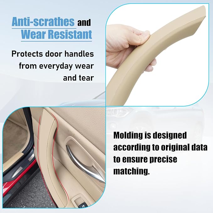 Compatible with BMW 3 Series Door Handle Covers E90/E91/E92/E93 2004-2011,6PCS Left and Right Passenger Interior Door Pull Handle Set for BMW 318i,320i,323i,325i,328i,330i,335i(Beige)