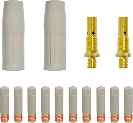 14pcs Mig Welding Torch Accessory Kit with Non-Stick Coating; .035" Ceramic Welding Tips MIG Welder Accessories,For Lincoln Magnum 100L Weld-Pak,gas nozzles 21-50 1/2",gas diffusers (0.035”)