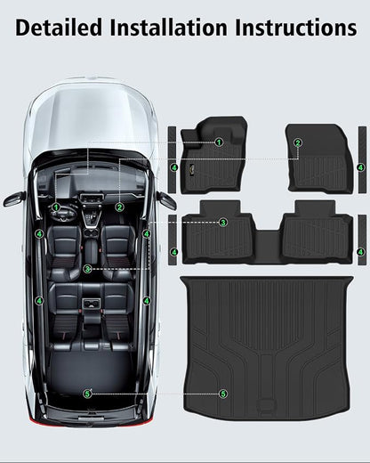 Floor Mats & Cargo Liner Custom Fit for Ford Edge 2015-2024 2025 2026, Door Sill Guards, All Weather TPE Rubber Anti-Slip 1st & 2nd Row & Trunk Mat Floor Liners for Edge 2024 Accessories