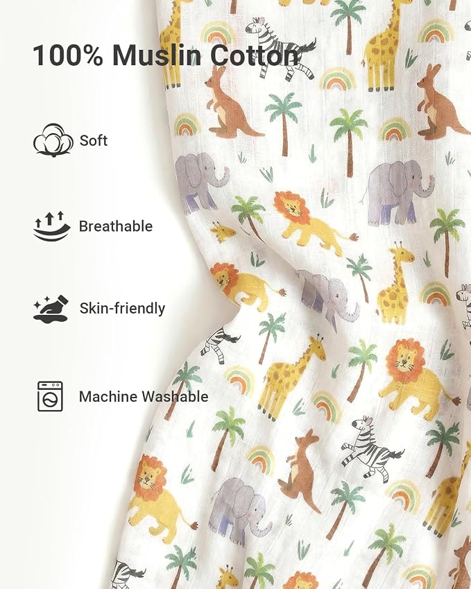Rquite Baby Boy Car Seat Cover, 100% Muslin Cotton Infant Carseat Canopy, Soft Breathable Stroller Sun Shade & Newborn Shower Gift, Large Size Universal Fit Summer, Hot & Warm Weather (Forest Animals)