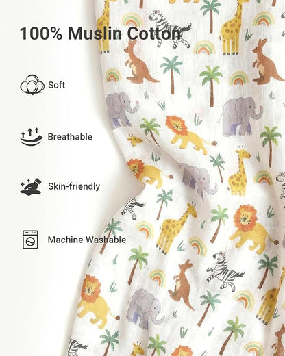 Rquite Baby Boy Car Seat Cover, 100% Muslin Cotton Infant Carseat Canopy, Soft Breathable Stroller Sun Shade & Newborn Shower Gift, Large Size Universal Fit Summer, Hot & Warm Weather (Forest Animals)
