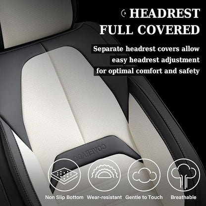 Coverado Car Seat Covers Full Set, Seat Covers for Cars, Automotive Seat Covers, Waterproof Nappa Leather Front Seats and Back Car Seat Protector, Universal Fit for Most Cars SUV Trucks,Black&White